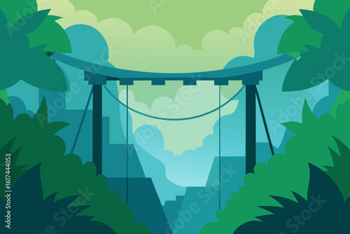 Abstract jungle canopy with suspended bridge structure