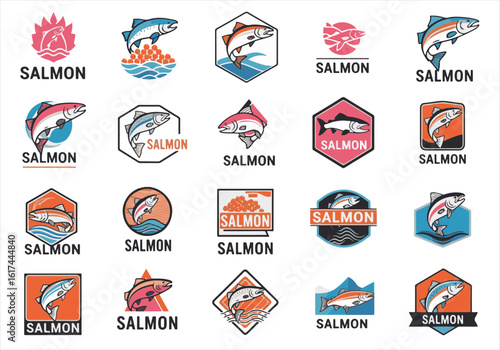 collection Salmon logo set bundle, detail, good quality, vector illustration, isolated on white background