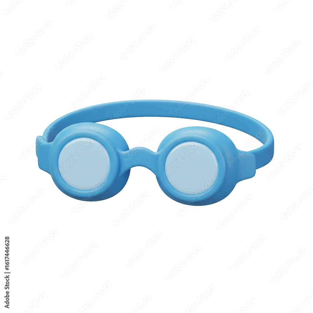 Fototapeta premium Isolated blue toy glasses with round lenses and a matching band, displayed on a white background.