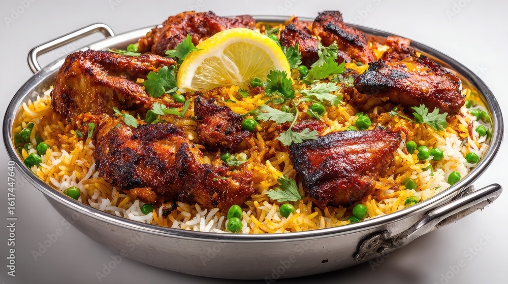Fototapeta premium Delicious chicken biryani recipe food with rice and spices dish