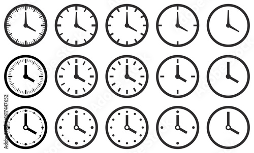 様々な形の時計アイコンのベクターイラストセット