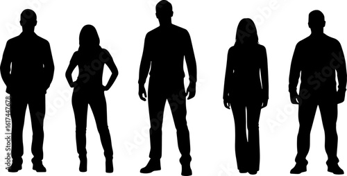 Group of business people silhouettes standing together in black vector style