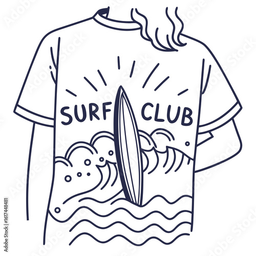 Vector art of tshirt design with paddle boarder isolated on white background