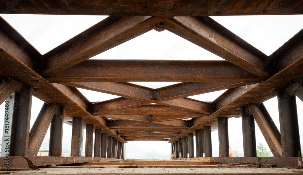 Obraz premium Rusty metal bridge support structure