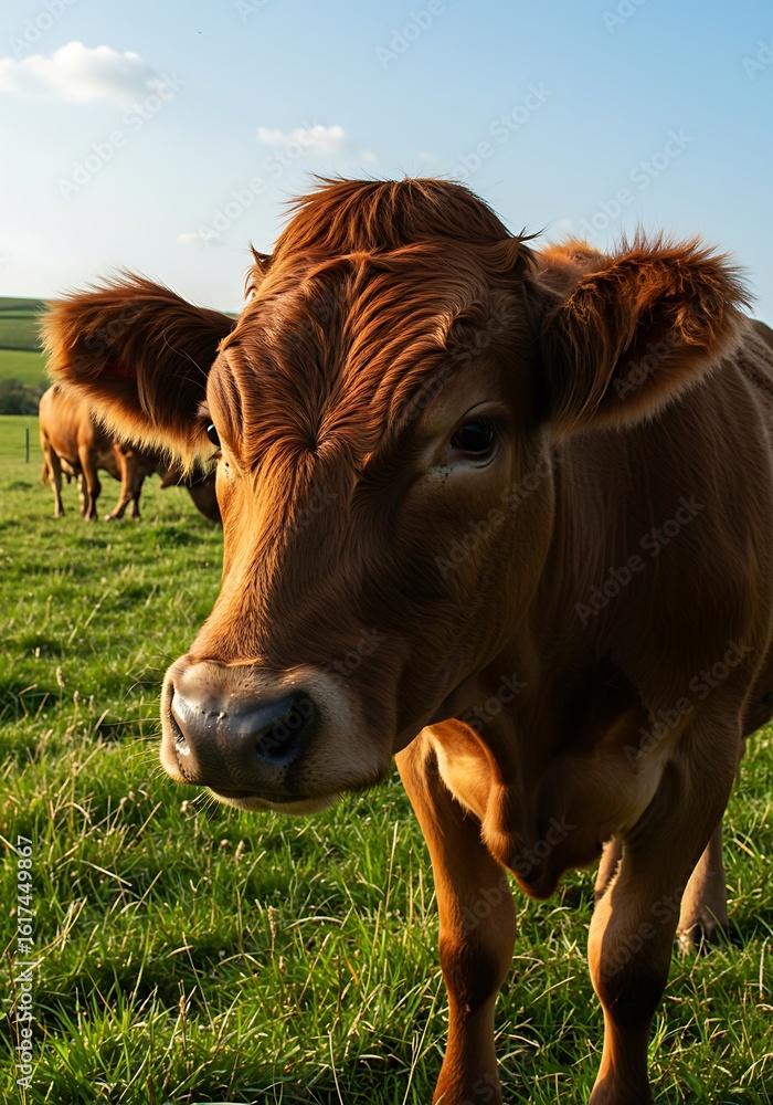 Fototapeta premium 夕暮れの牧場の一頭