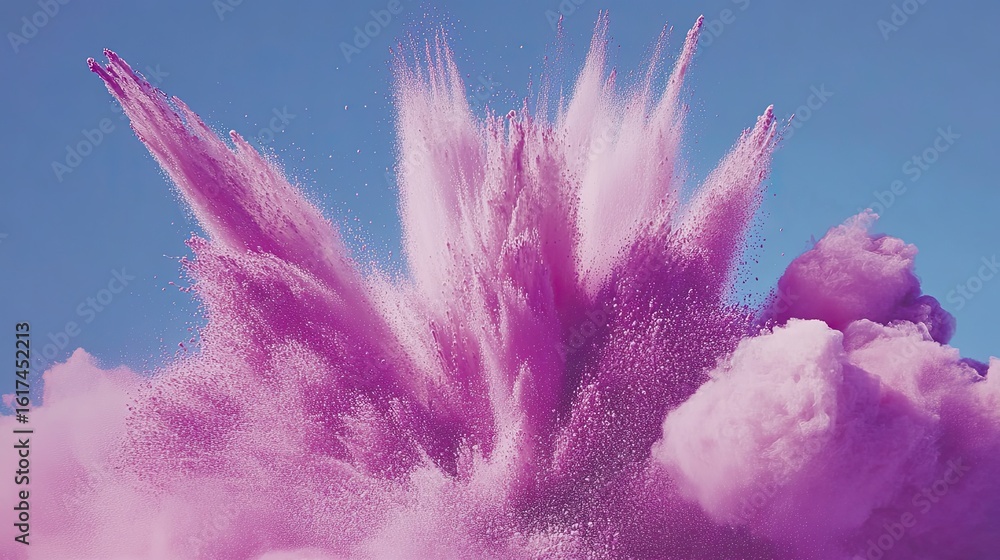 Naklejka premium Pink powder explosion against a clear sky.