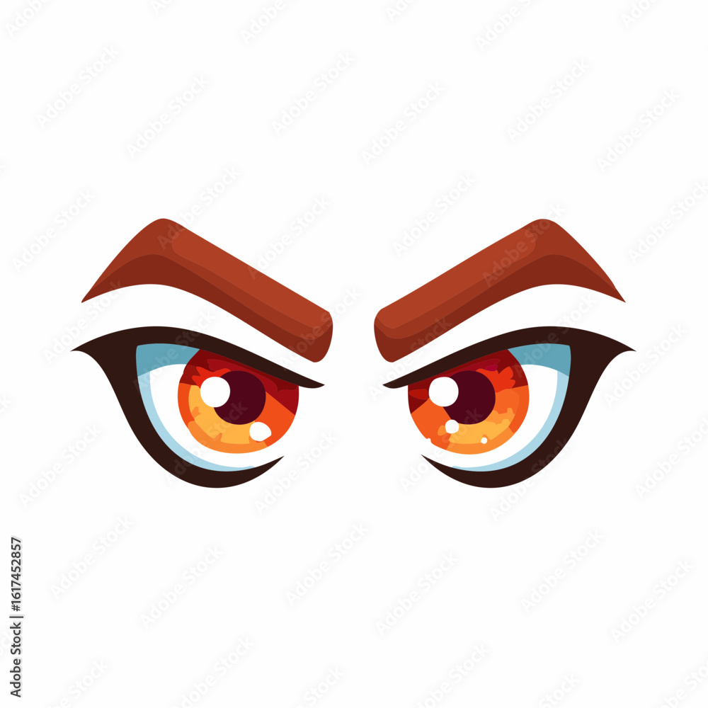 Fototapeta premium Flat vector icon of angry eyes with furrowed brows and sharp gaze, stylized and bold