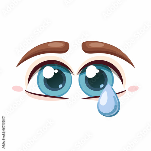 Single vector icon of sad eyes with teardrop falling, downward-tilted brows and soft expression, flat cartoon style