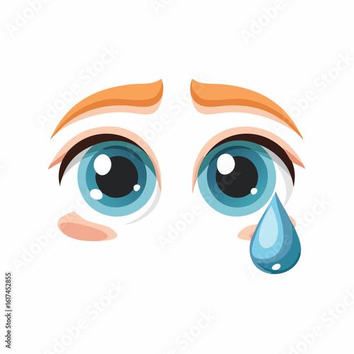 Single vector icon of sad eyes with teardrop falling, downward-tilted brows and soft expression, flat cartoon style