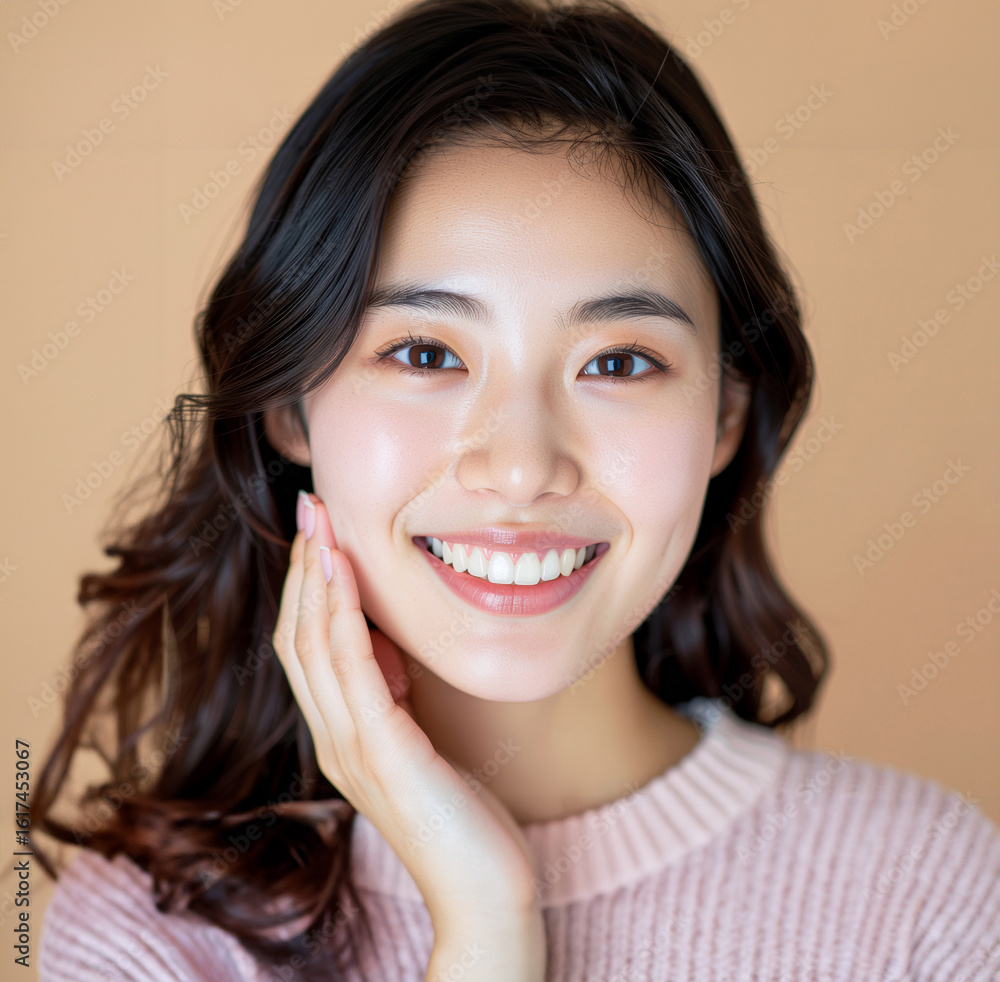 頬に手を当てる若い女性/Young woman with hand on cheek 頬に手を当てる若い女性/Young woman with hand on cheek