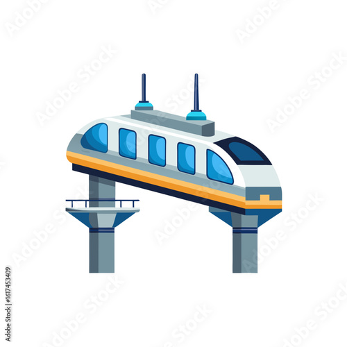 Futuristic elevated train on a modern transit system