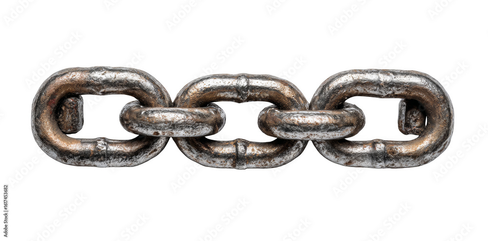 Fototapeta premium Rusty metal chain links symbolising strength, unity, connection and security