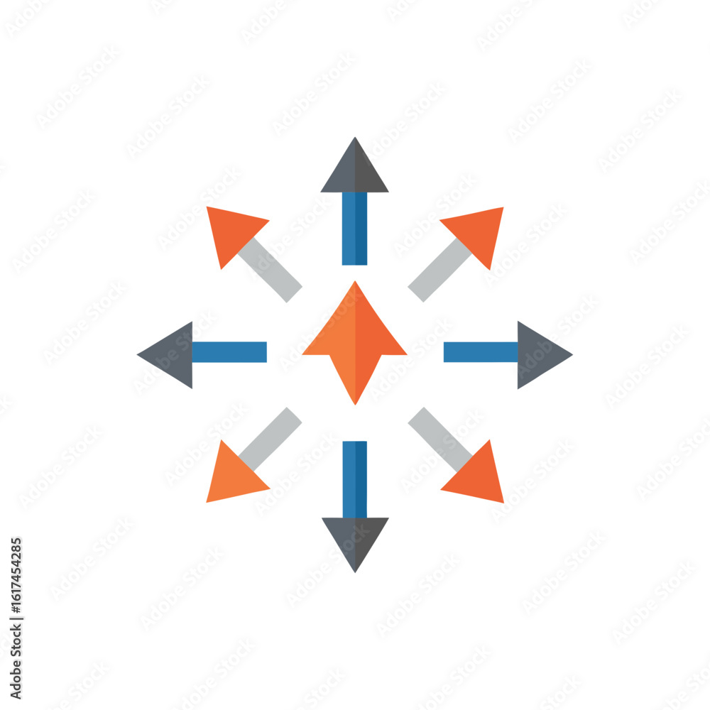 Multiple arrows radiating outward from a central point Multiple arrows radiating outward from a central point