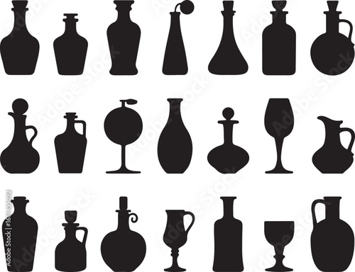 Various bottles jugs and glasses silhouette collection vector