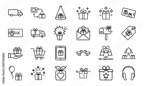 Gift and Delivery Line Icons – Minimal Vector Set for Online Shopping, Gifting, Subscriptions, and Celebration Themes

