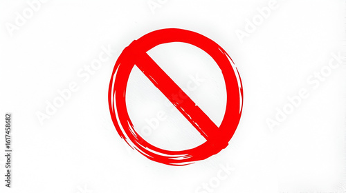 Hand drawn brush paint forbidden vintage grunge style red stop sign vector illustration. Red crossed circle ban prohibited stop sign with hand drawn paint brush style warning no entry refusing symbol.