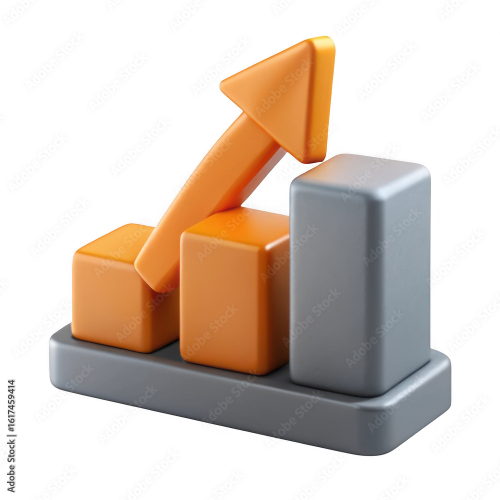 Obraz premium 3d business growth bar chart with upward arrow isolated on transparent background