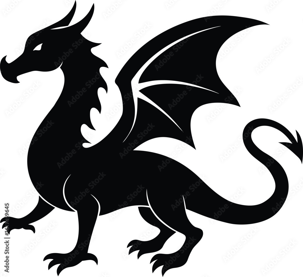 Fototapeta premium Dragon Silhouette Vector Art Illustration