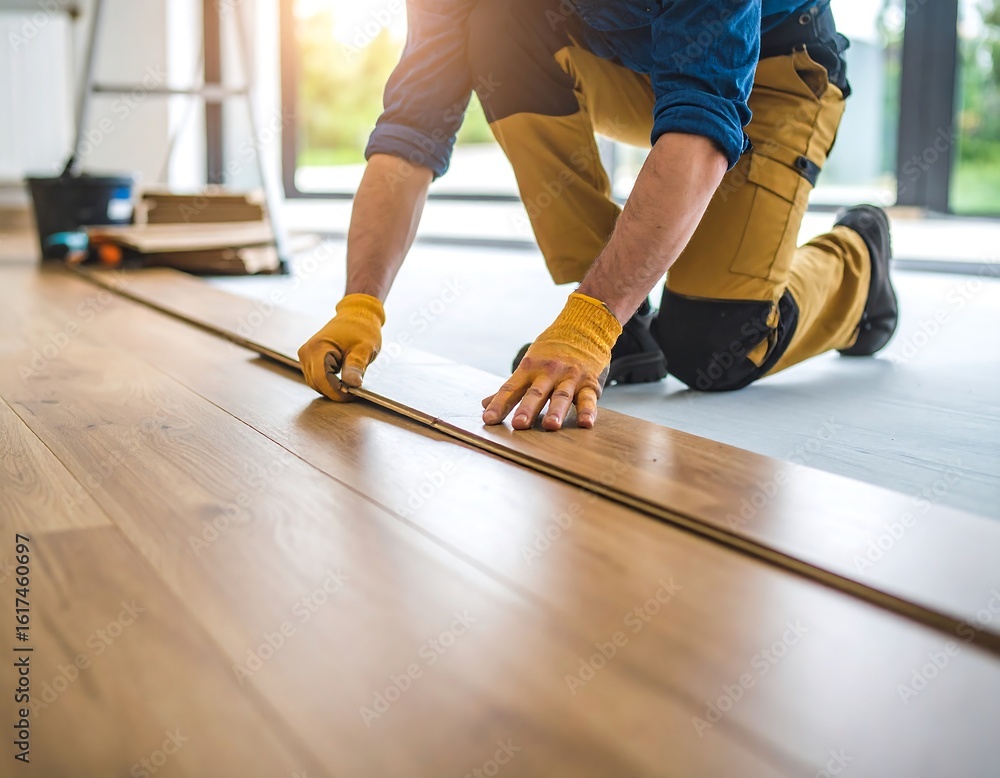 Fototapeta premium Man installing flooring
