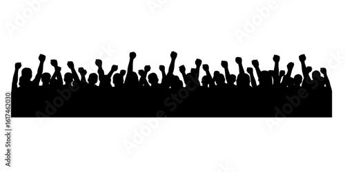 Silhouette Crowd Raising Fists in Solidarity and Protest Against Injustice