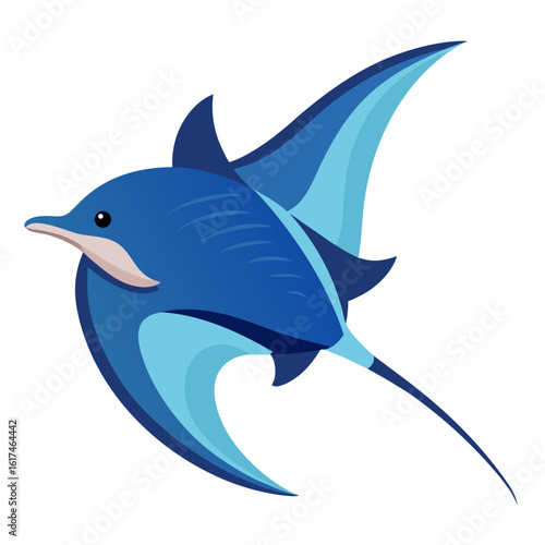 Stylized blue marlin fish illustration with flowing fins and tail