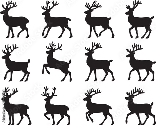 Majestic antlered deer silhouettes in various poses stag antlers