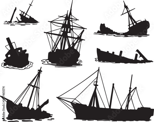 Shipwrecks silhouette maritime sailing vessels sailing ship nautical