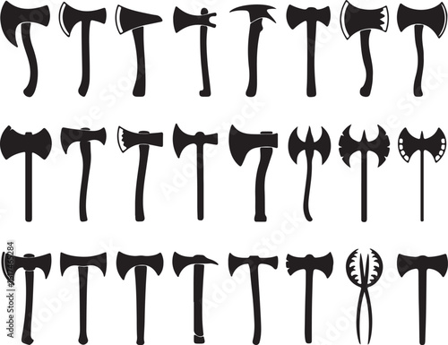 Various axe silhouettes with different blade shapes and handles hatchet tomahawk