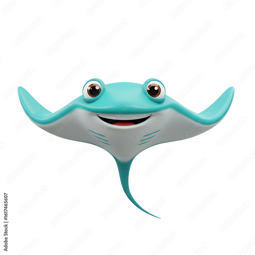 Fototapeta premium Smiling Stingray Character 3d rendered, isolated on transparent background 
