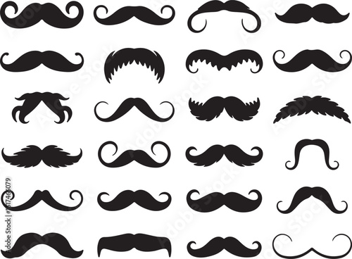 Black mustache silhouettes various styles facial hair vintage