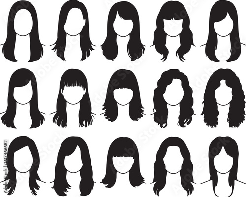 Diverse hairstyles silhouette collection black white