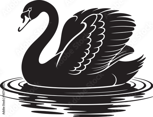 Elegant black swan silhouette gliding on rippling water ripples