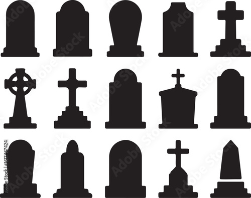 Tombstone silhouettes various shapes and sizes gravestone cemetery