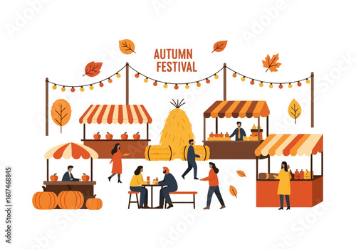 Autumn Festival Market Scene with People and Stalls