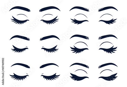 Female closed eyes and eyebrow eyelash collection vector illustration for beauty and makeup design