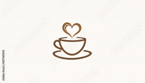 Simple brown line art illustration depicts a coffee cup with heart-shaped steam rising above.
