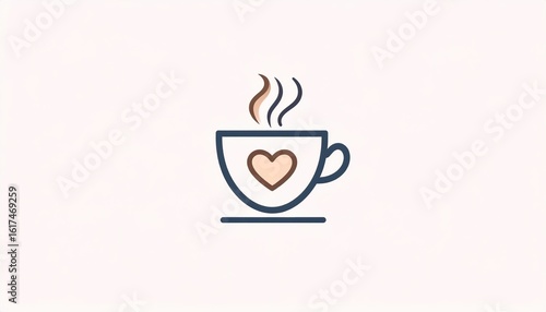 Simple illustration of a coffee cup with a heart design, steam rising from the top.