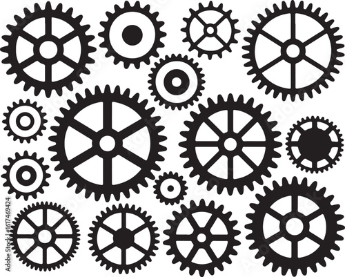 Black gears mechanical components arrangement cogwheels industrial