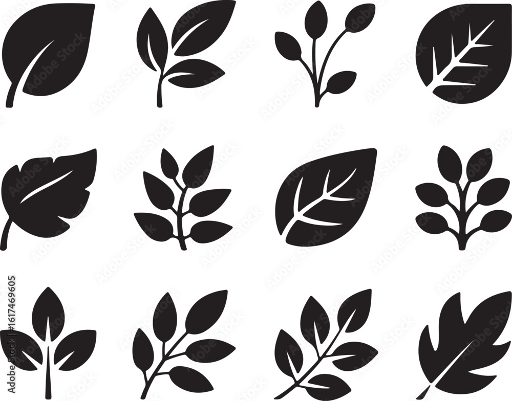 Obraz premium Black leaf silhouettes on white background leaves plant