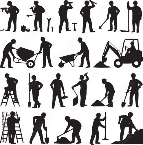 American Worker Silhouette Illustration

Hardworking Laborer Silhouette Vector

Construction Worker with Tools Silhouette

Strong American Worker Outline Art

Industrial Worker Silhouette Design