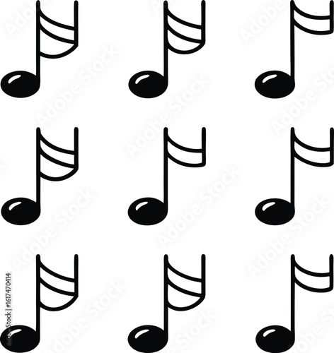 Bold Black Eighth Note Music Seamless Pattern:  Joyful, Upbeat, Graphic Design Element.