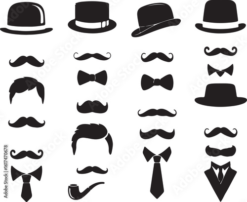 Gentleman accessories silhouette collection bowler hat top hat