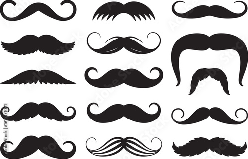 Various black mustache silhouettes facial hair vintage