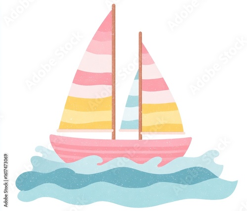 Pastel sailboat on gentle waves