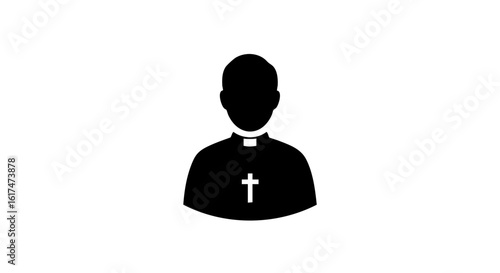 A silhouette of a priest wearing a clerical collar and a cross.