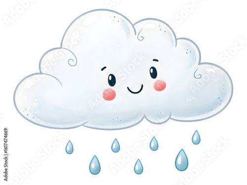 Happy cartoon cloud raining gentle drops