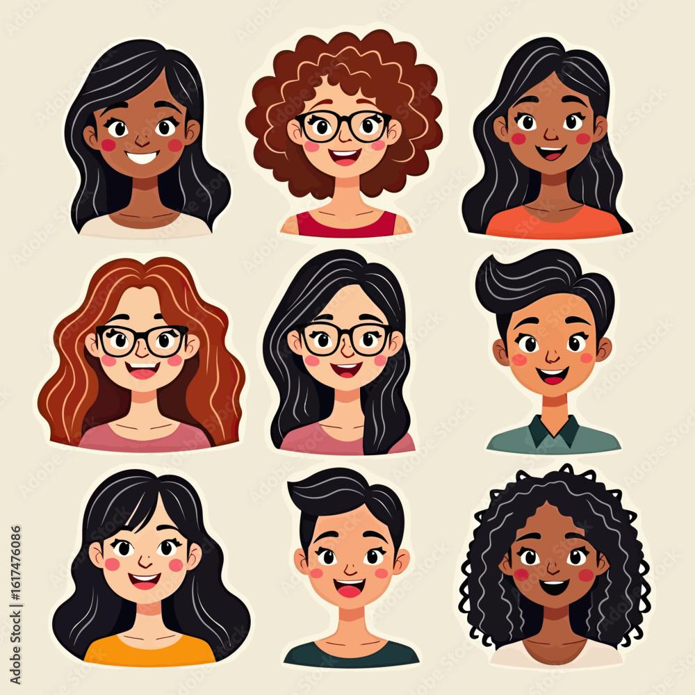 A beautiful and diverse collection of smiling female and male portraits, a charming cartoon avatar set celebrating multiculturalism, individuality, and community.
A beautiful and diverse collection of smiling female and male portraits, a charming cartoon avatar set celebrating multiculturalism, individuality, and community.