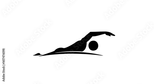A silhouette of a person swimming in a streamlined position.