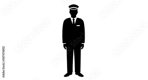 A silhouetted depiction of a chauffeur, a figure of formal elegance.