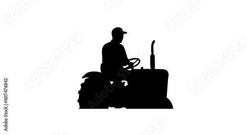 A farmer operating a tractor, a symbol of agricultural labor and rural life.